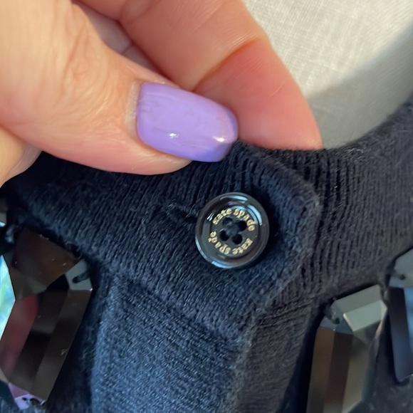 KATE SPADE black sweater knit cardigan JEWELED embellished neckline cashmere XS - Picture 4 of 11